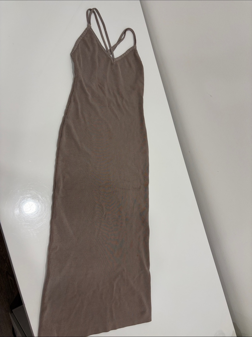 Mendocino Taupe Double-Strap Maxi Slip Dress